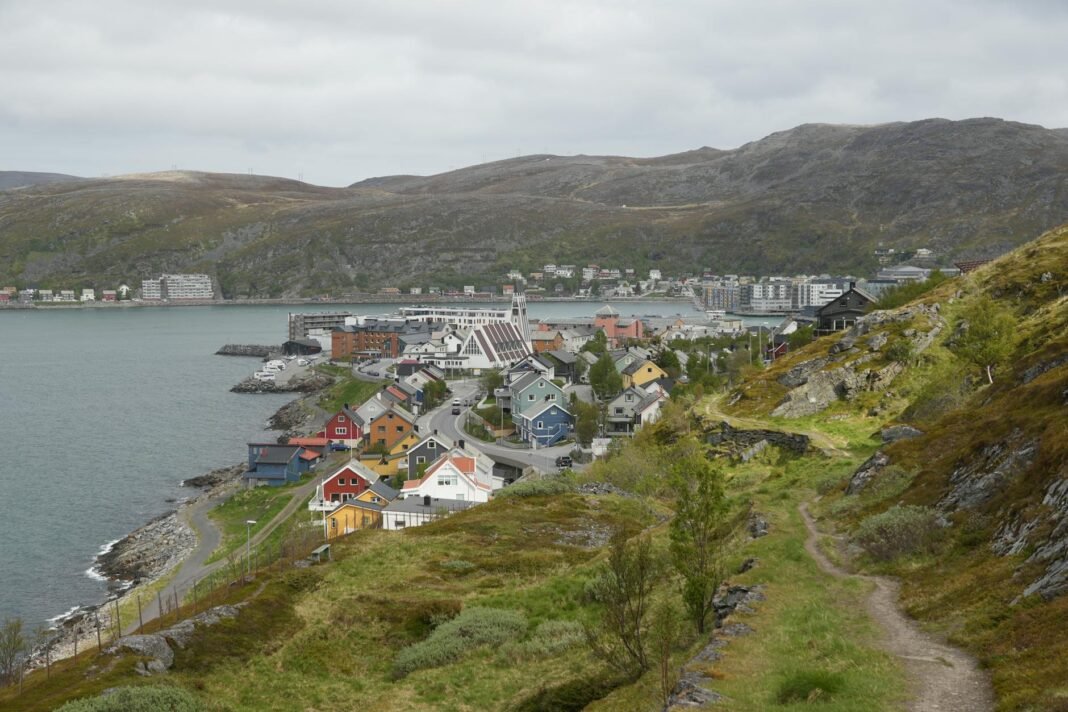 aerial view of the hammerfest town in norway